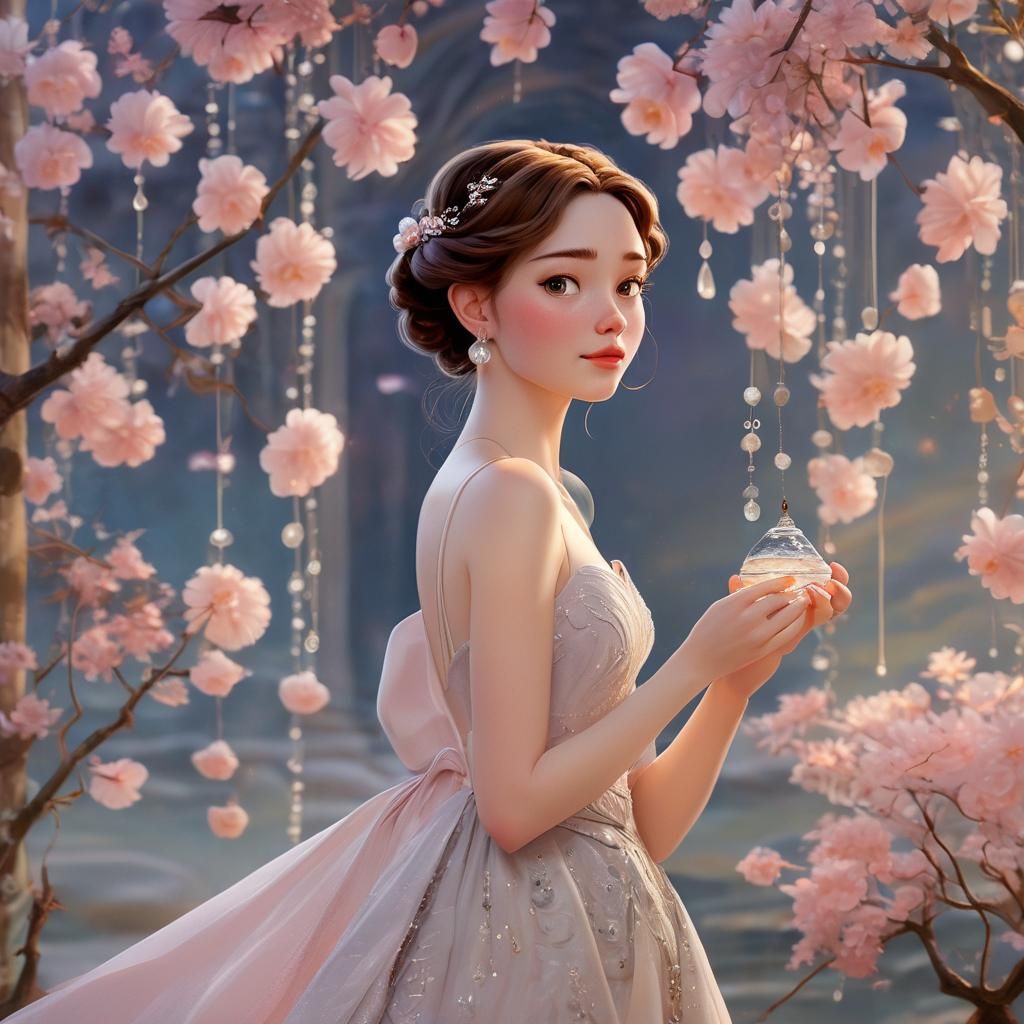 Charming Disney-Style Character in Flowing Gown