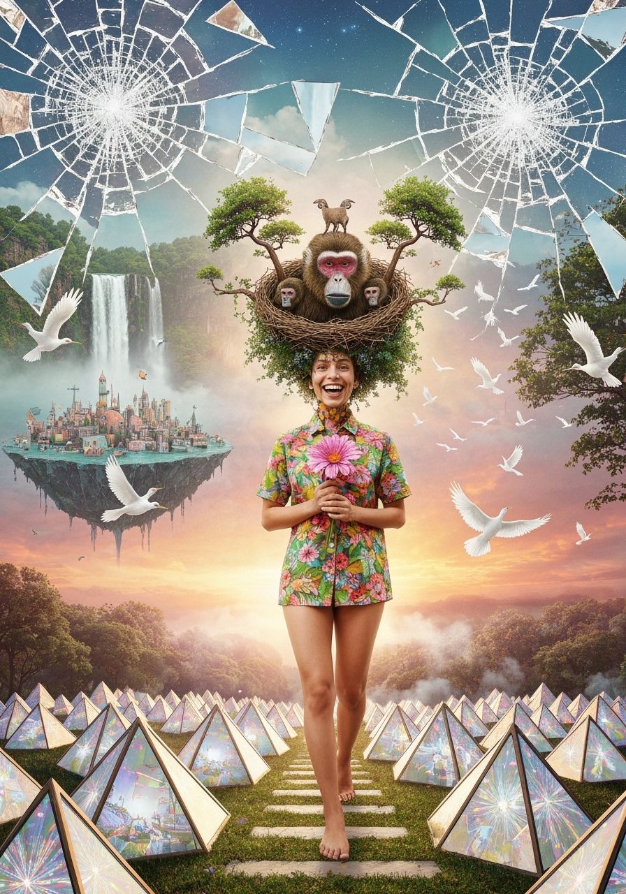 Psychedelic Cityscape with Sacred Geometry and Nature