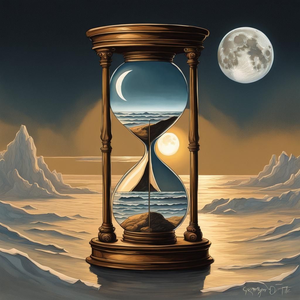 Hourglass and Moon Illustration in Golden Ratio