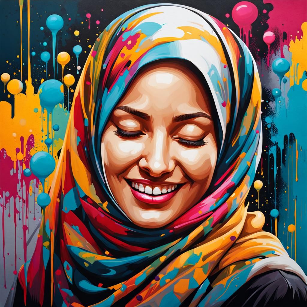 Elegant Finnish Woman with Hijab in Graffiti Art Style