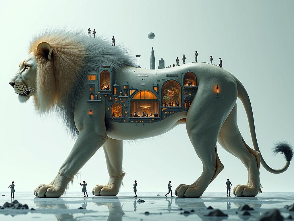 Futuristic City Inside a Lion's Body