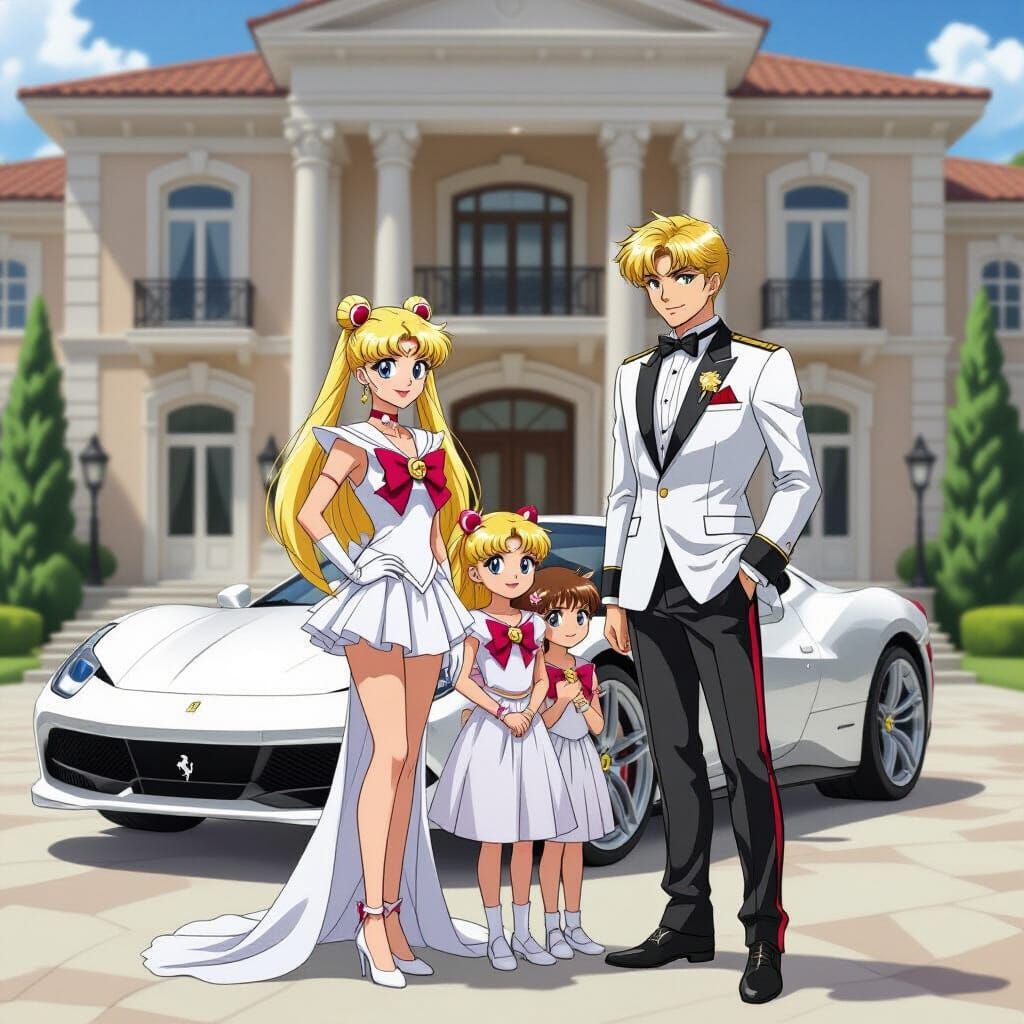 Blond Sailor Moon Family Portrait with Ferrari