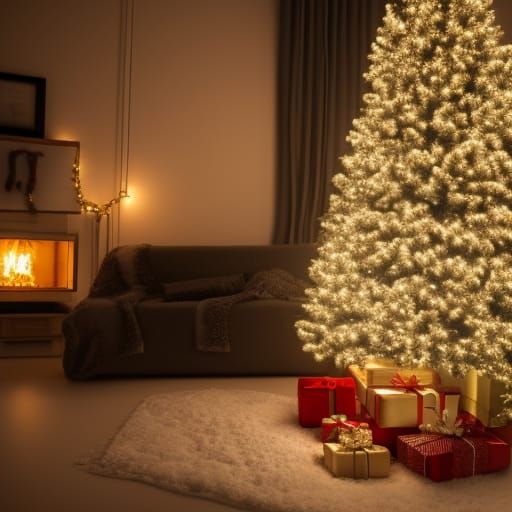 Cozy Cabin Christmas Scene in Digital Painting