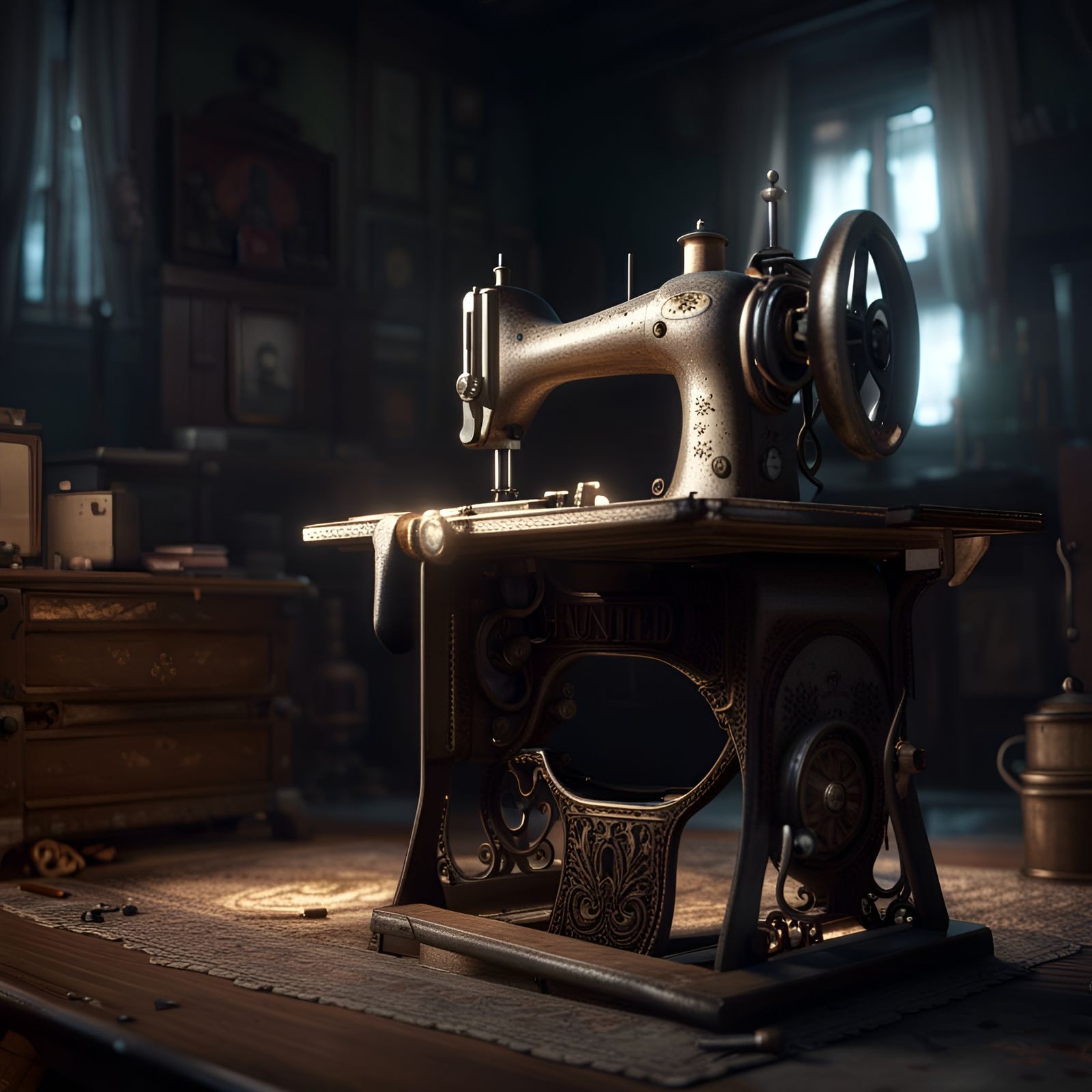 Haunted Room with Sewing Machine in 3D