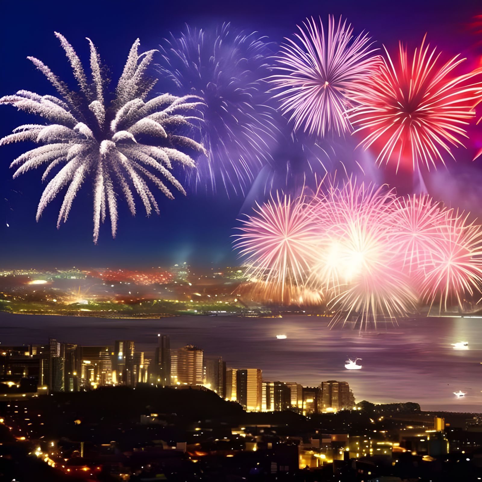 Ocean City Fireworks Display at Night in 8k