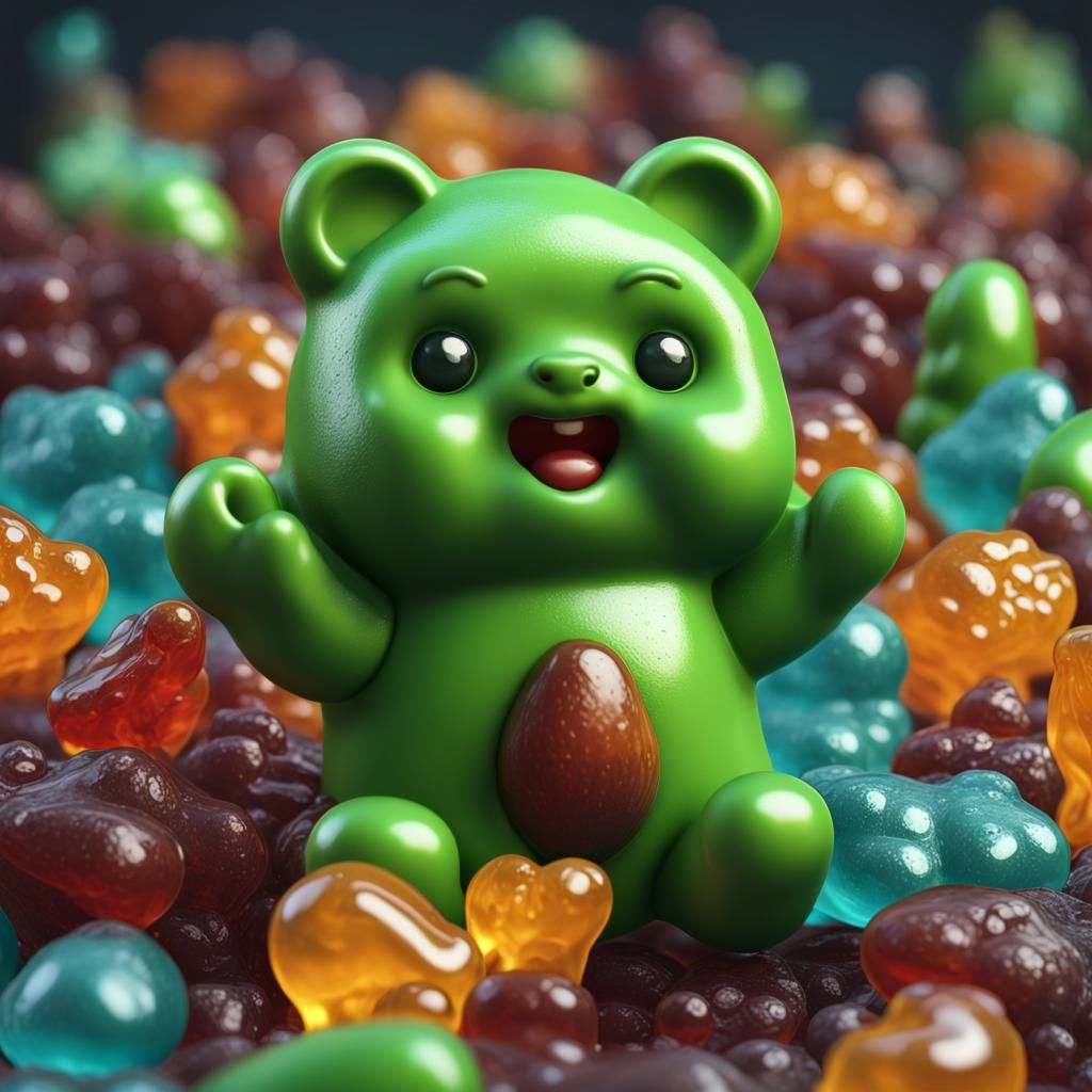 Cartoon Avocado Gummy Bear: Detailed Matte Painting