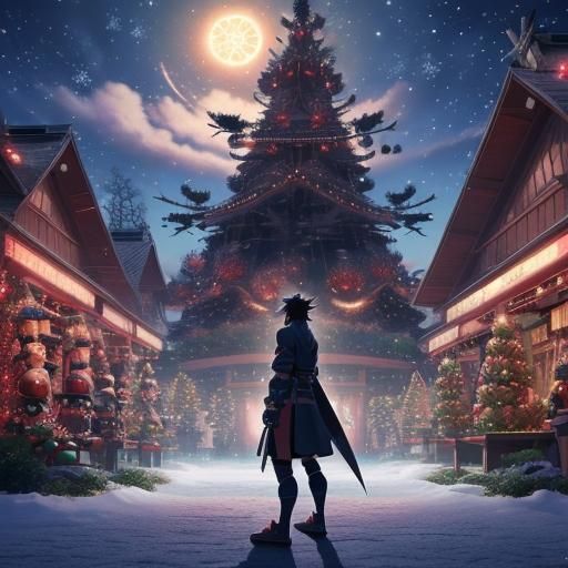 Black Samurai vs Pokémon in Christmas Town: Ghibli Style
