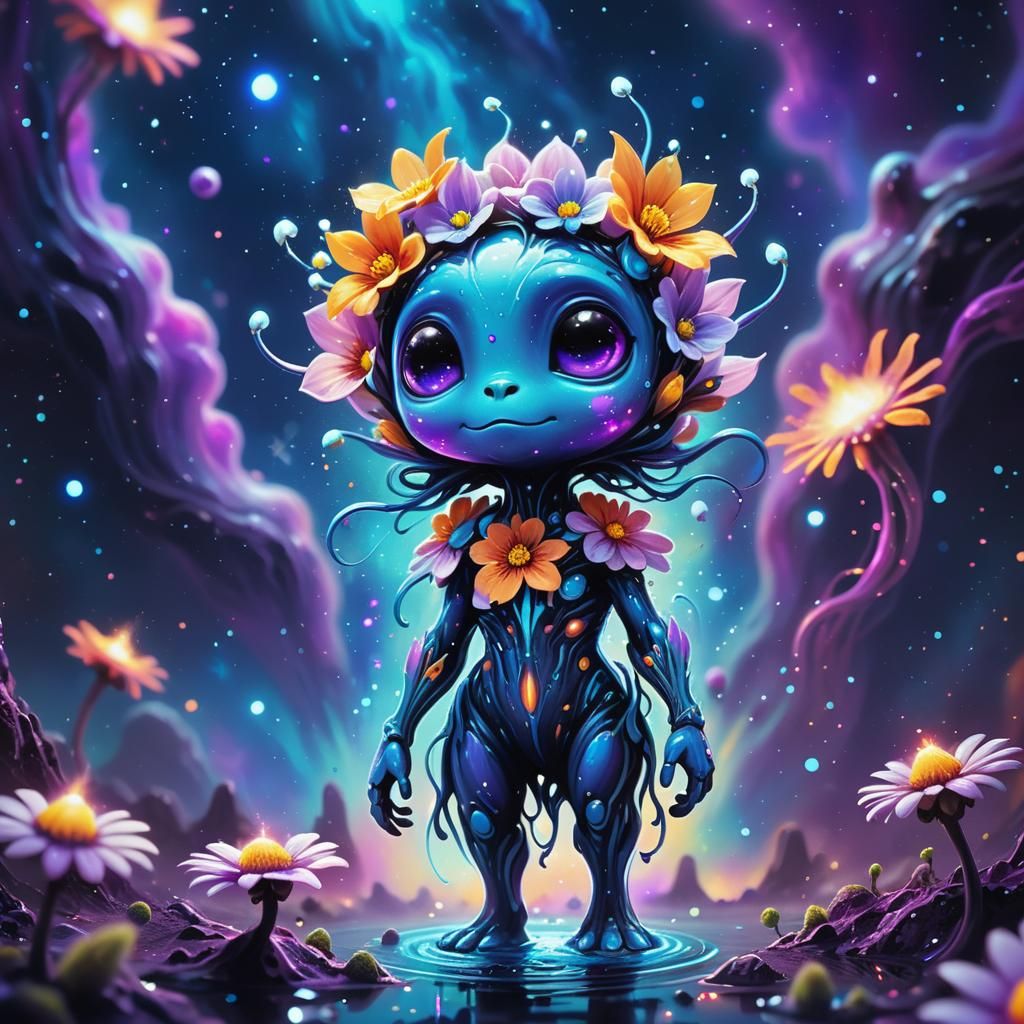 Vibrant Flower Creature in Cosmic Splendor