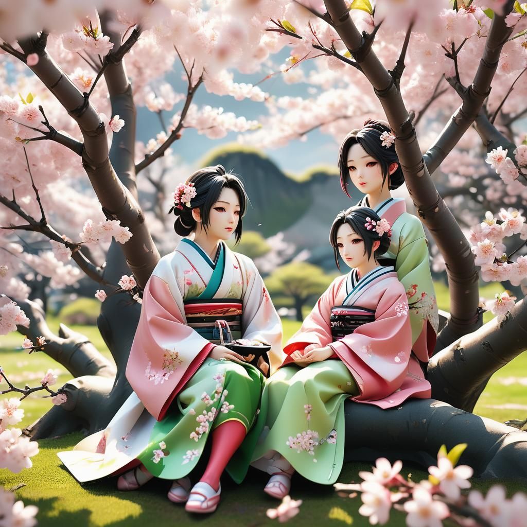 Japanese Cherry Blossom Anime Art in 3D