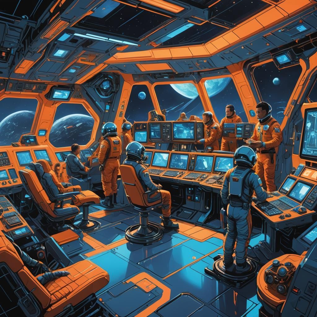 Vibrant Sci-Fi Spacecraft Control Room