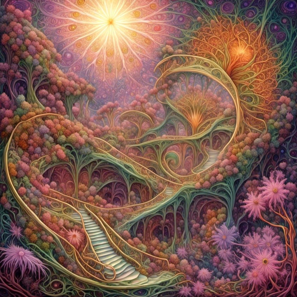 Intricate Diatom Landscape with Tiny People