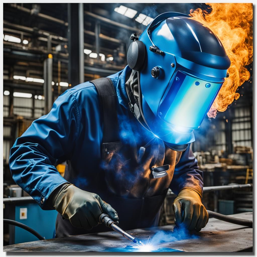 Futuristic Welding Helmet With Blue Flames