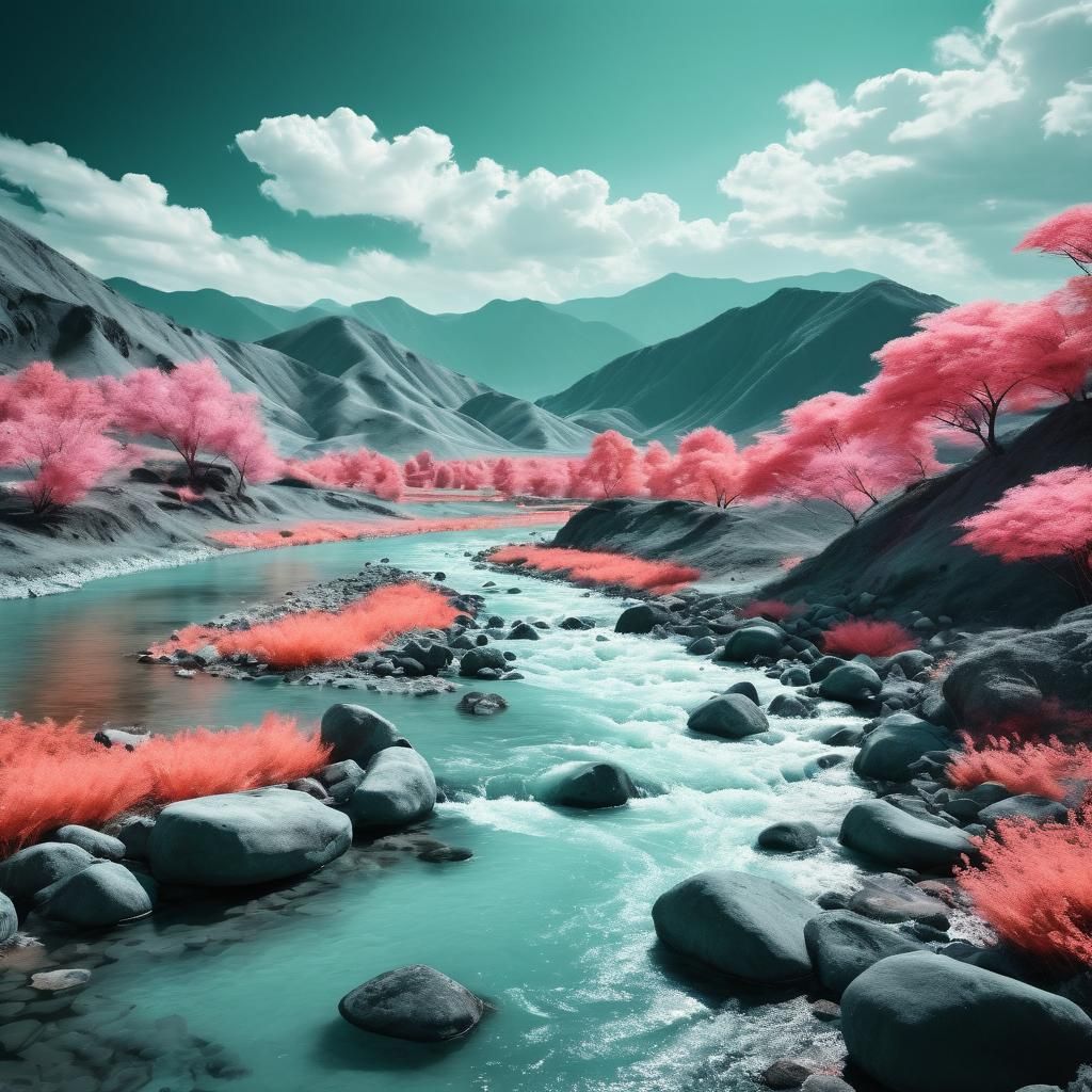 Infrared Landscape with Lotus Flowers