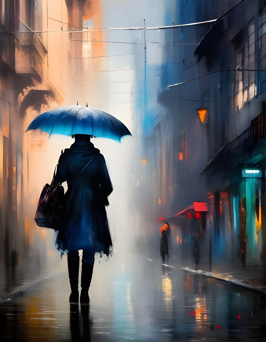 Lonely Woman in Rainy Shadow City