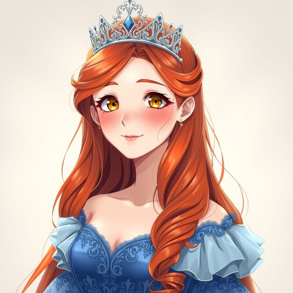 Anime-Style Portrait of Girl in Crown and Gown