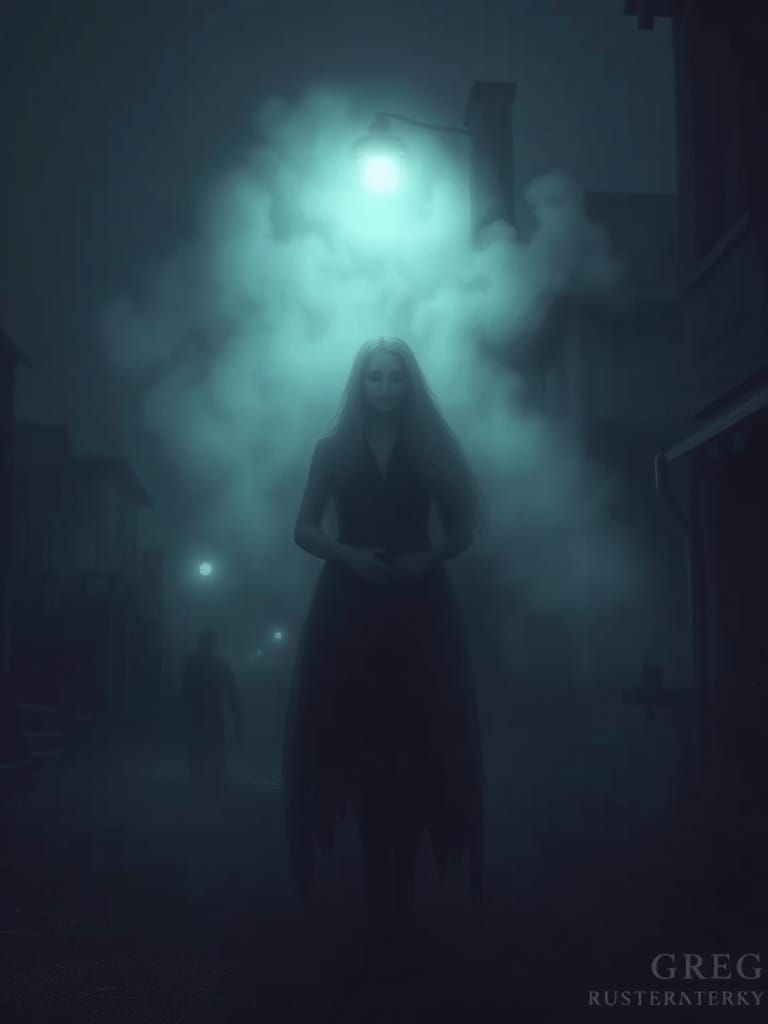 Mysterious Woman in Mist Shrouded Street