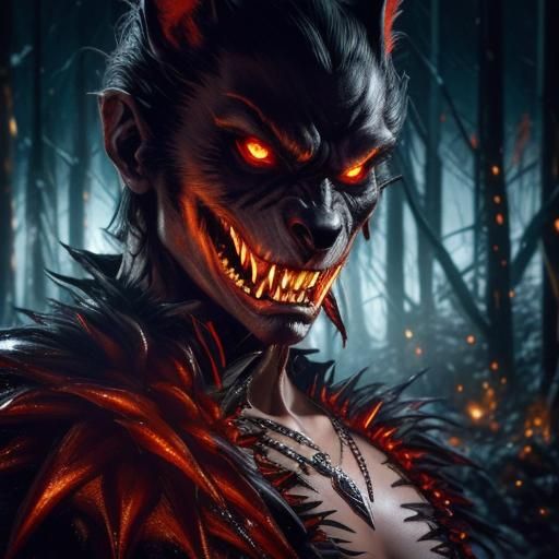 Glowing Vampire-Werewolf-Wraith Hybrid in Liquid Darkness