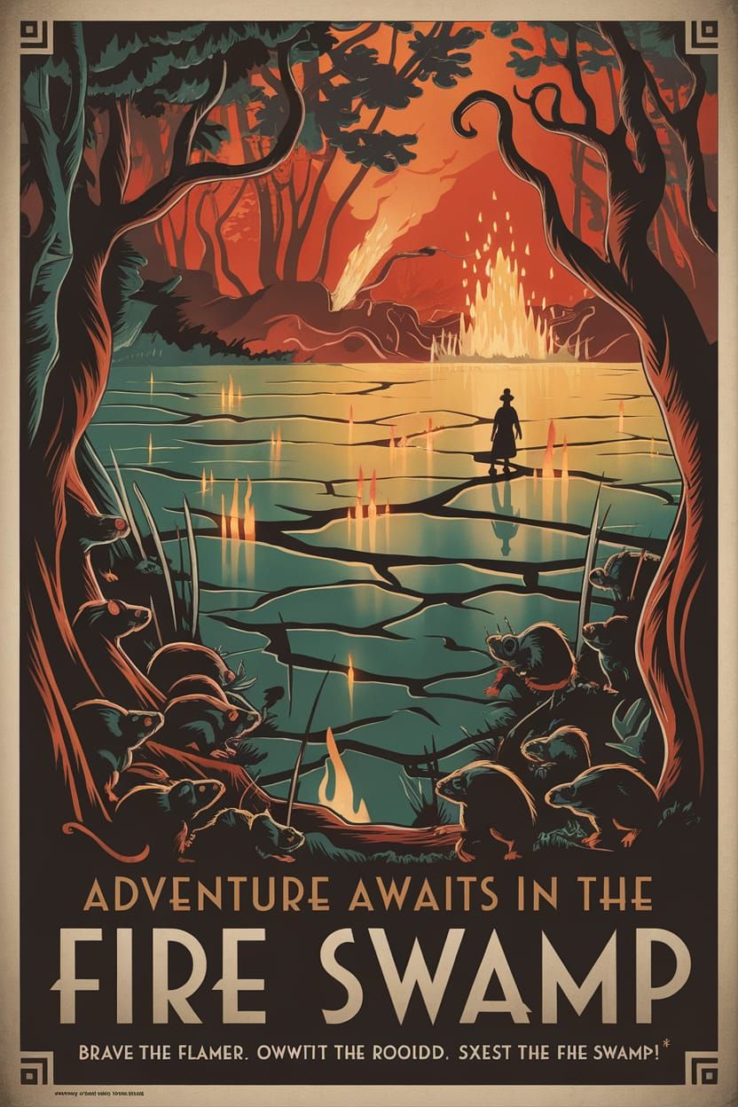 Vintage Travel Poster: Adventure in the Fire Swamp