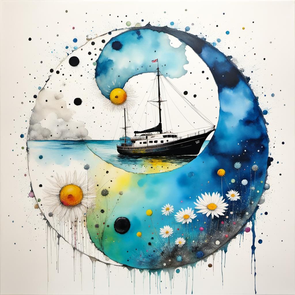 Yin Yang Yacht in Dreamy Impressionism Style