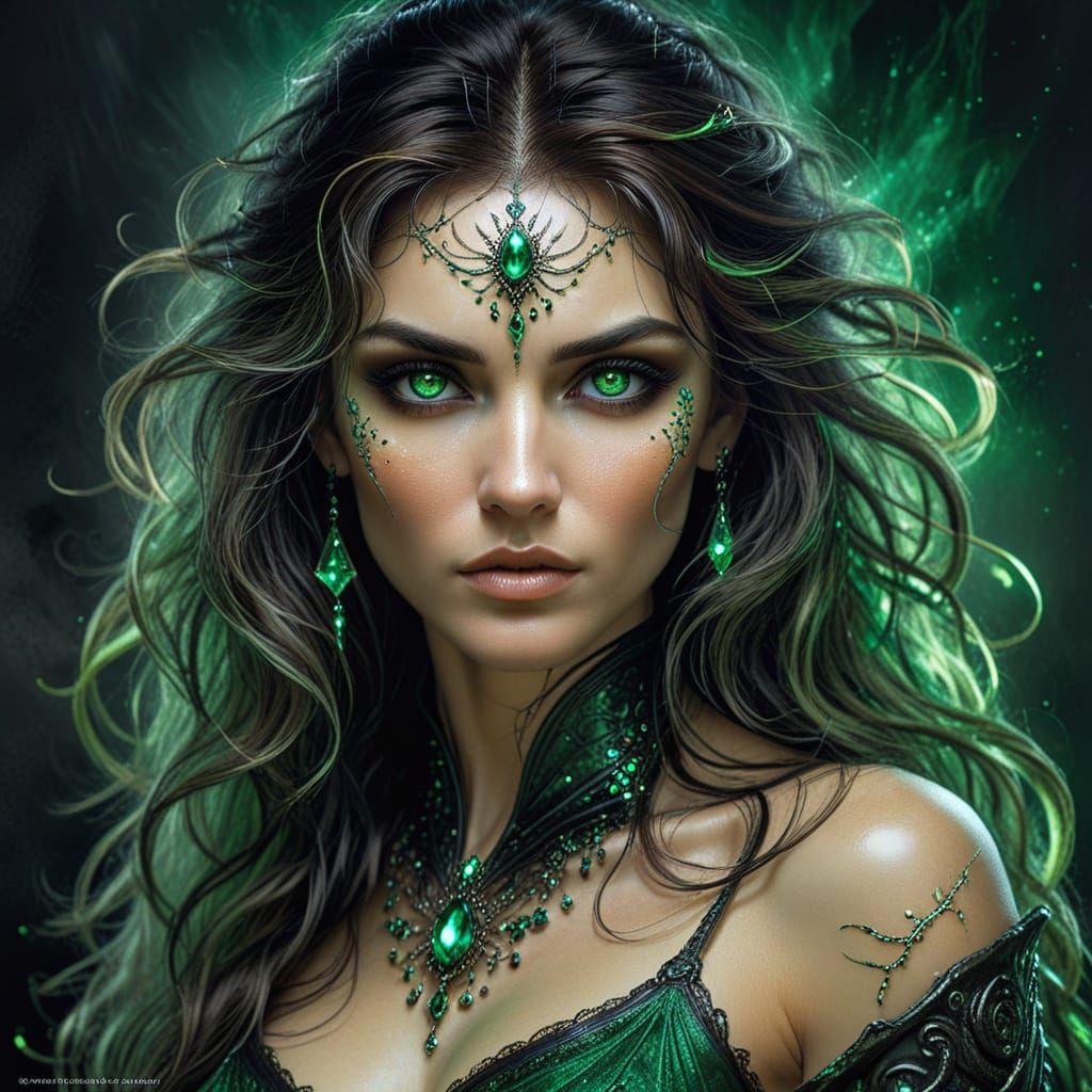 Hyper-Realistic Portrait of a Mysterious Woman with Emerald ...
