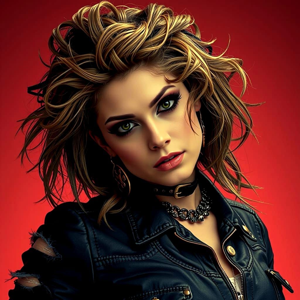 Rough Glamour Woman with Defiant Gaze in Golden Hour Light