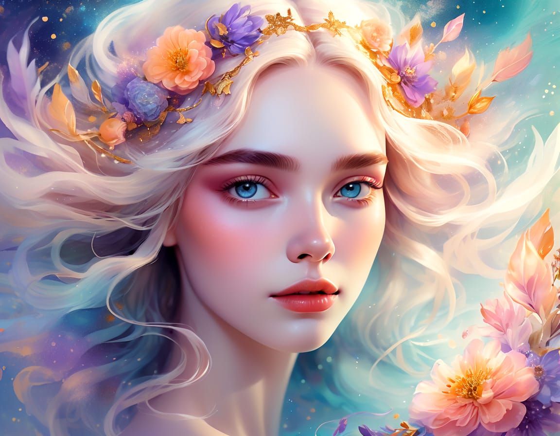 Whimsical Fantasy Portrait in Dreamy Watercolor Style