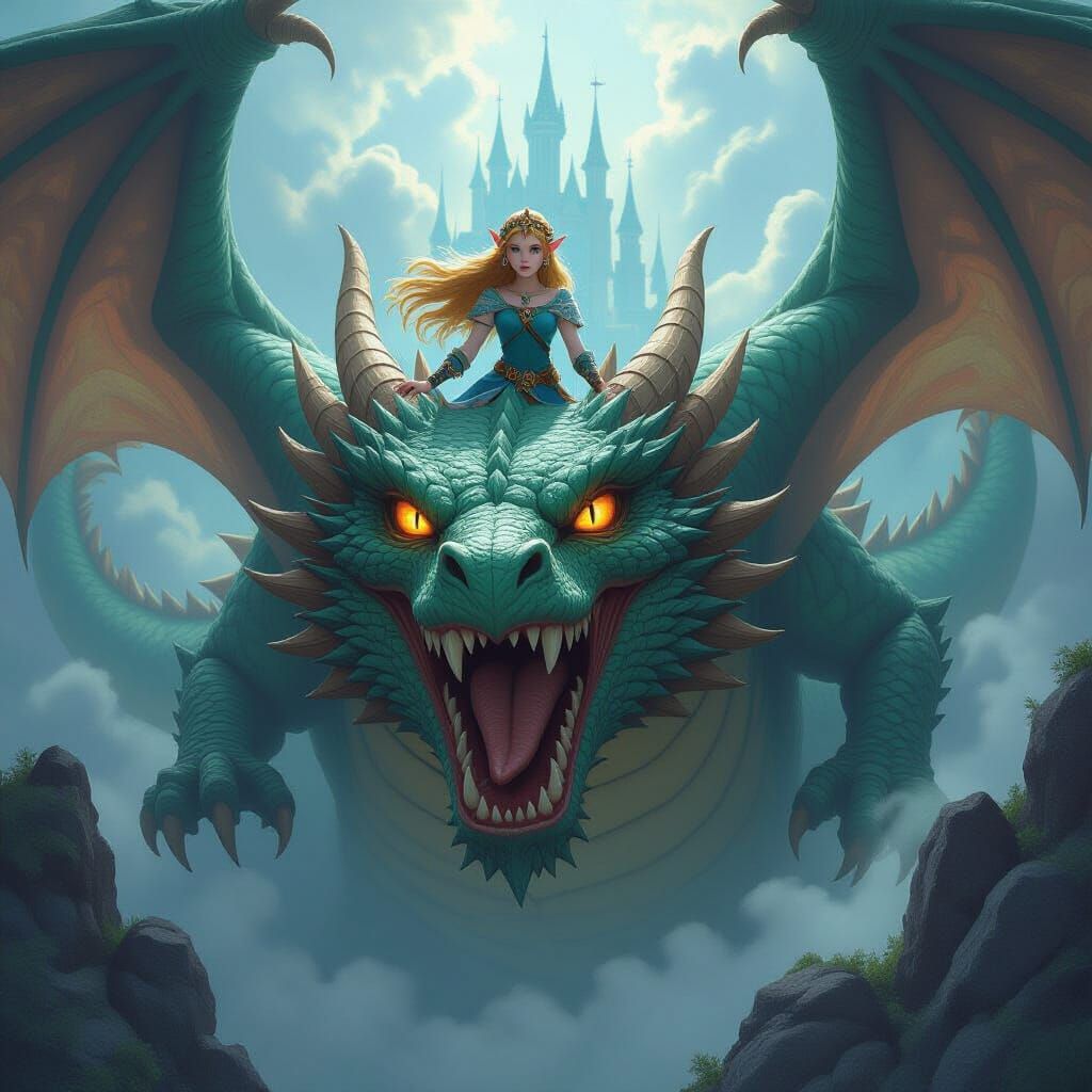 Princess Zelda in Dragon's Throat: Ethereal Fantasy Art