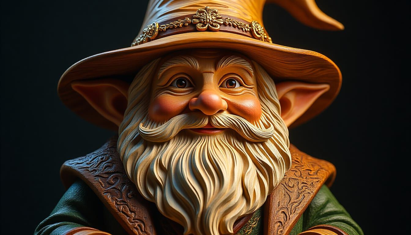 Victorian Hobbit Wood Carving in Hyperrealism