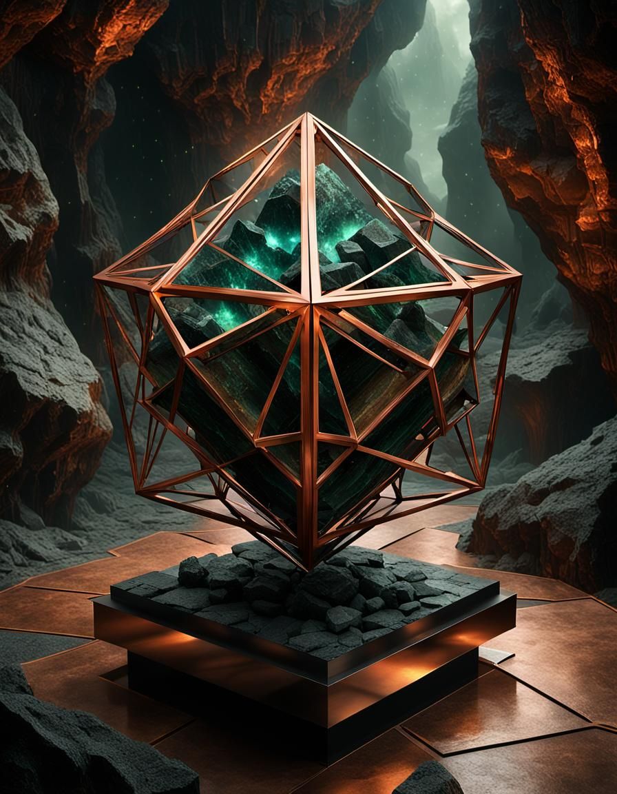 Copper Web Warping Spacetime in Basalt Cave