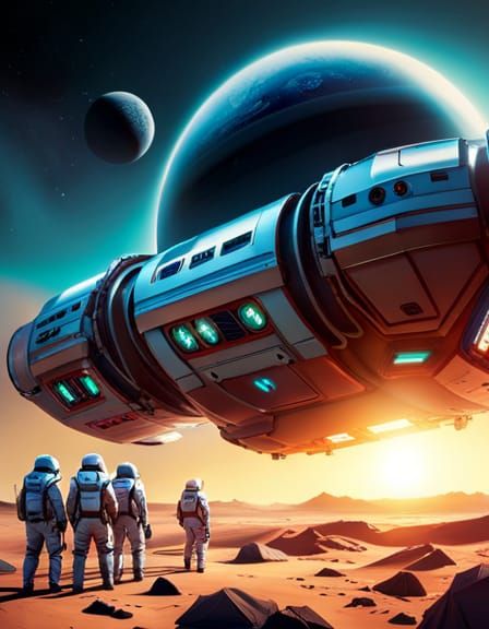 Science Fiction Spaceship Landing on Mars in Photorealism