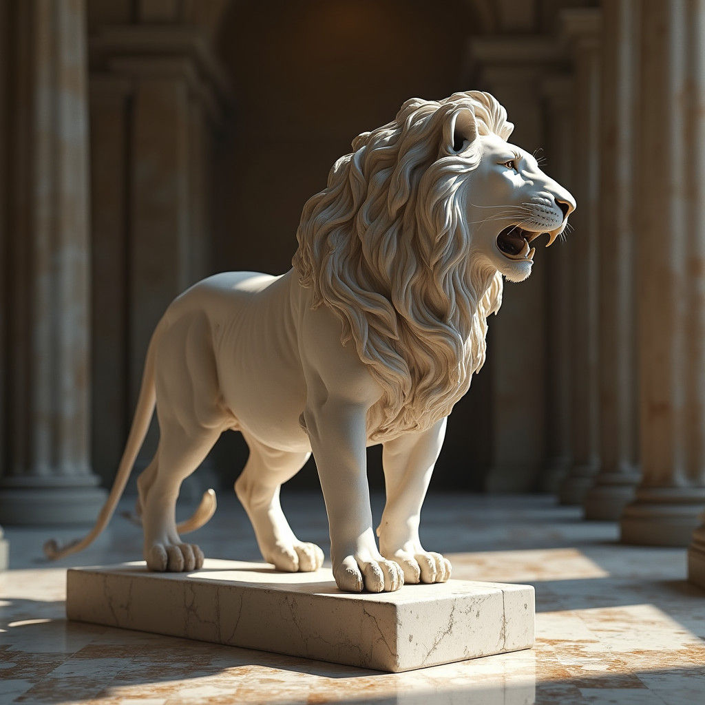 Marble Lion Sculpture in Museum Hall