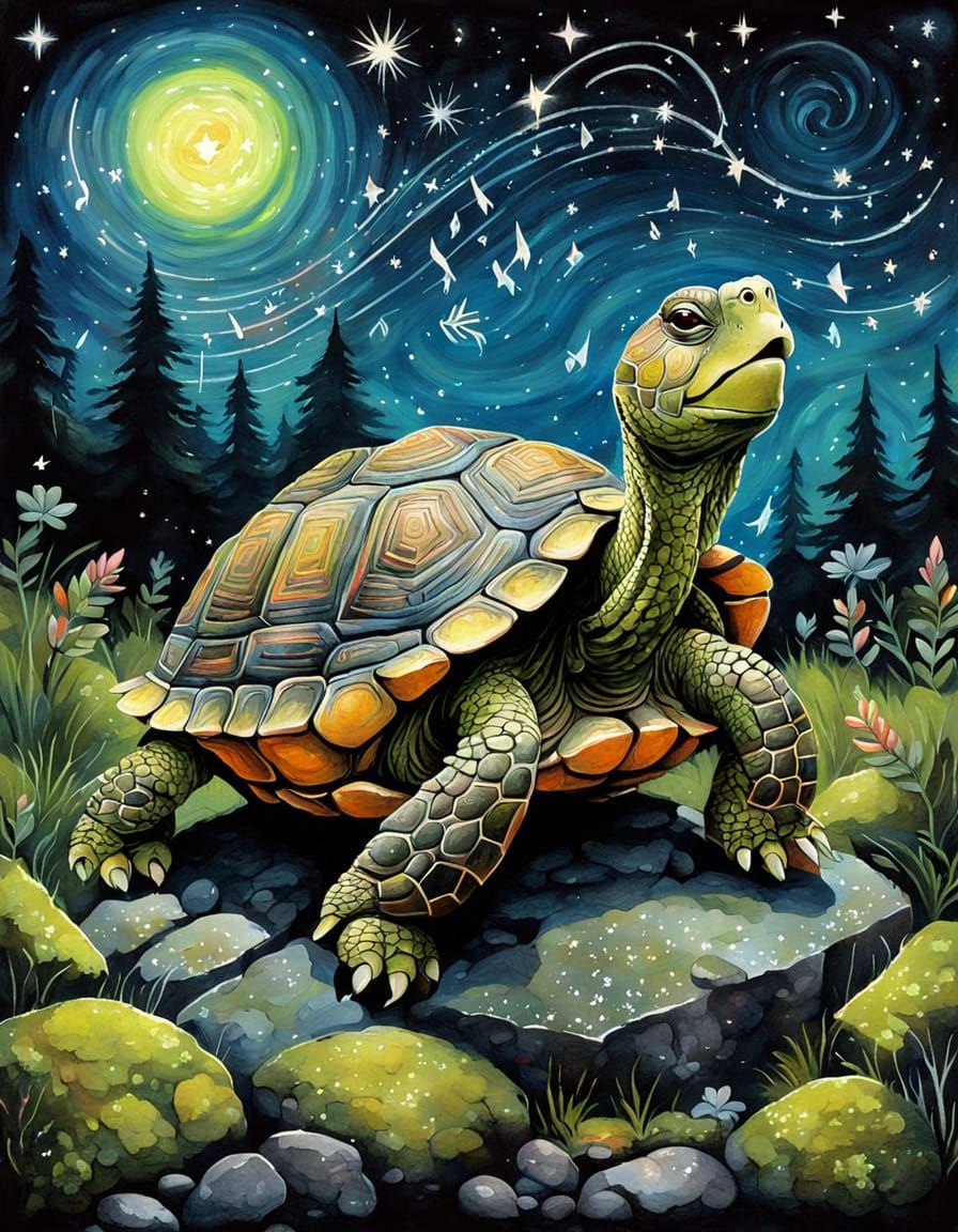 NightCafe QUEST: Animal Expressions Day 13 ~ SINGING TURTLE #1