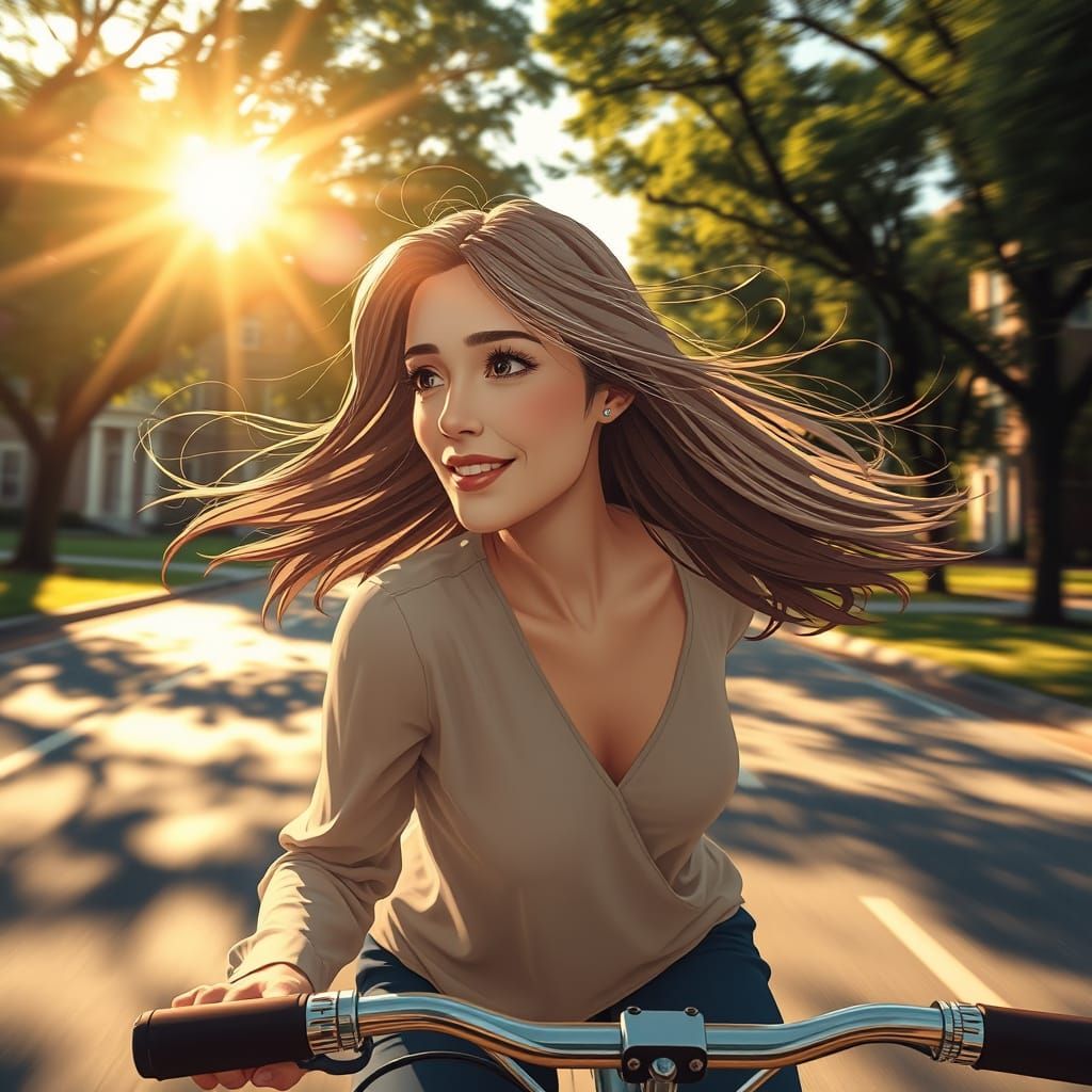 Confident Vintage Bicycle Rider in Anime Style