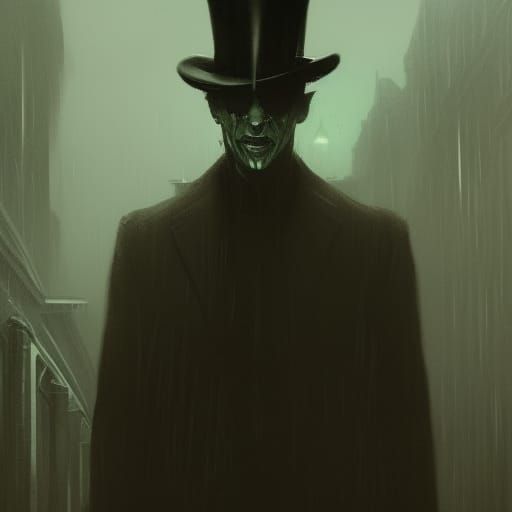 Mysterious Man in Rainy City: Eldritch Horror Portrait