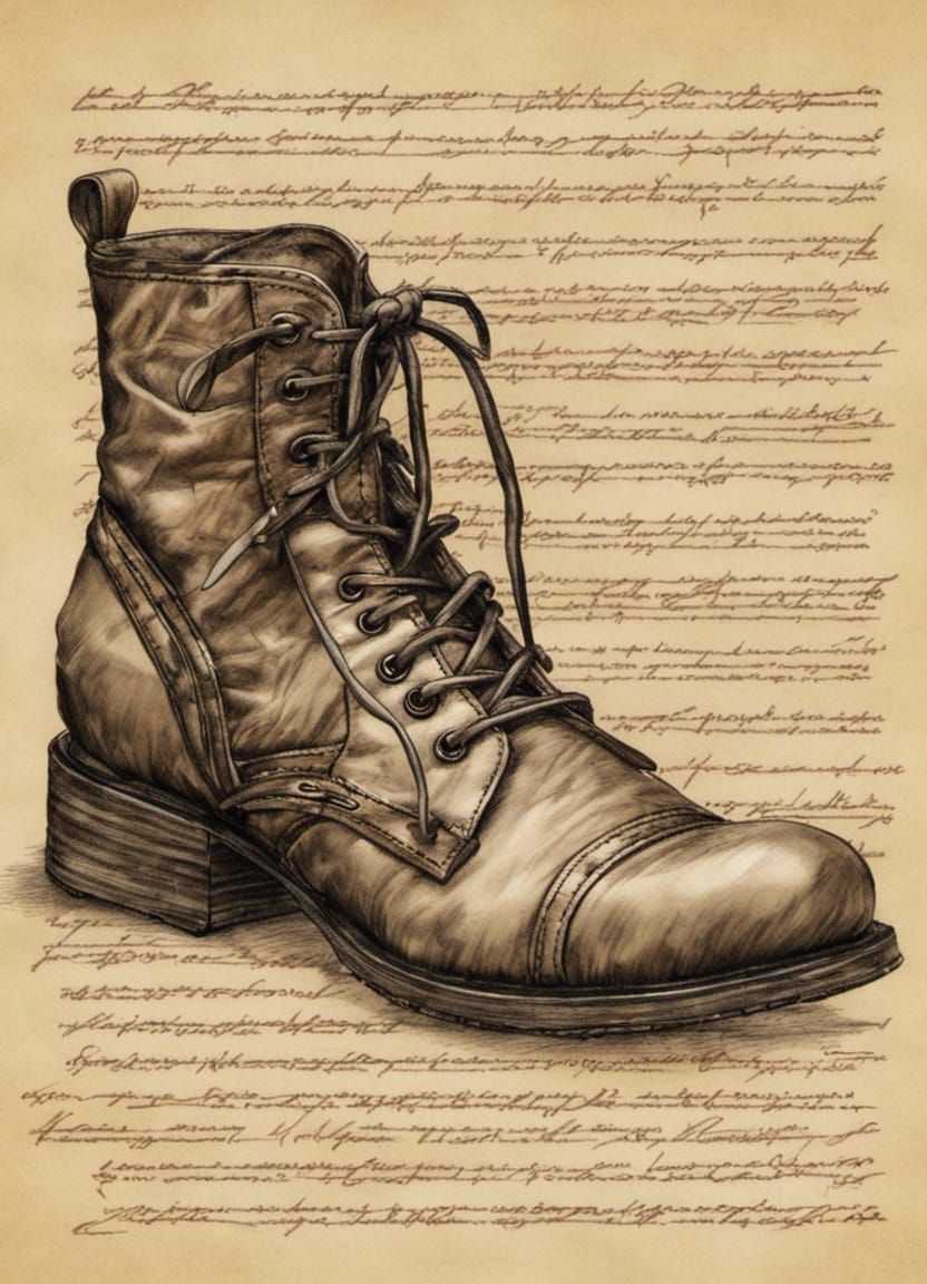 Realistic Pen Drawing of Boots on Parchment