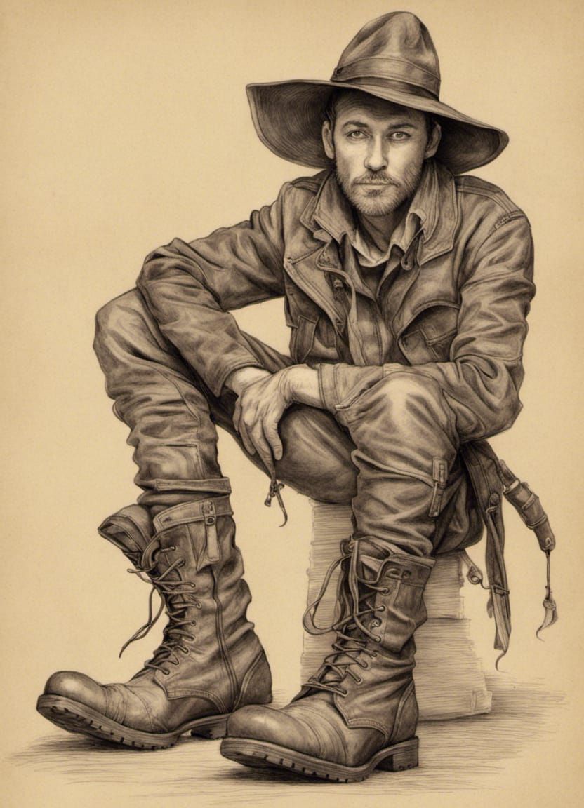 Ultra-Realistic Boots Sketch in Pen and Parchment Style