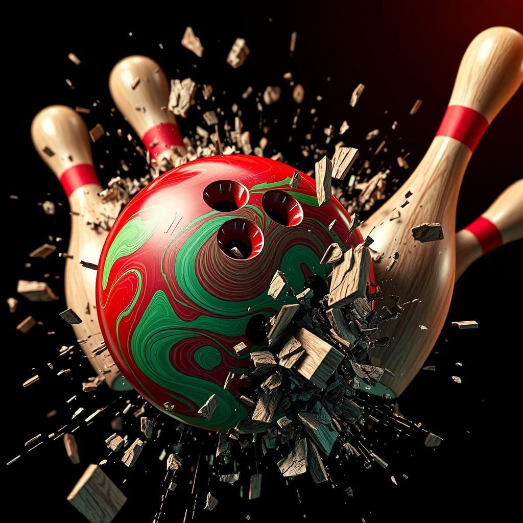Collision: High-Poly Bowling Ball Shatters Bowling Pins