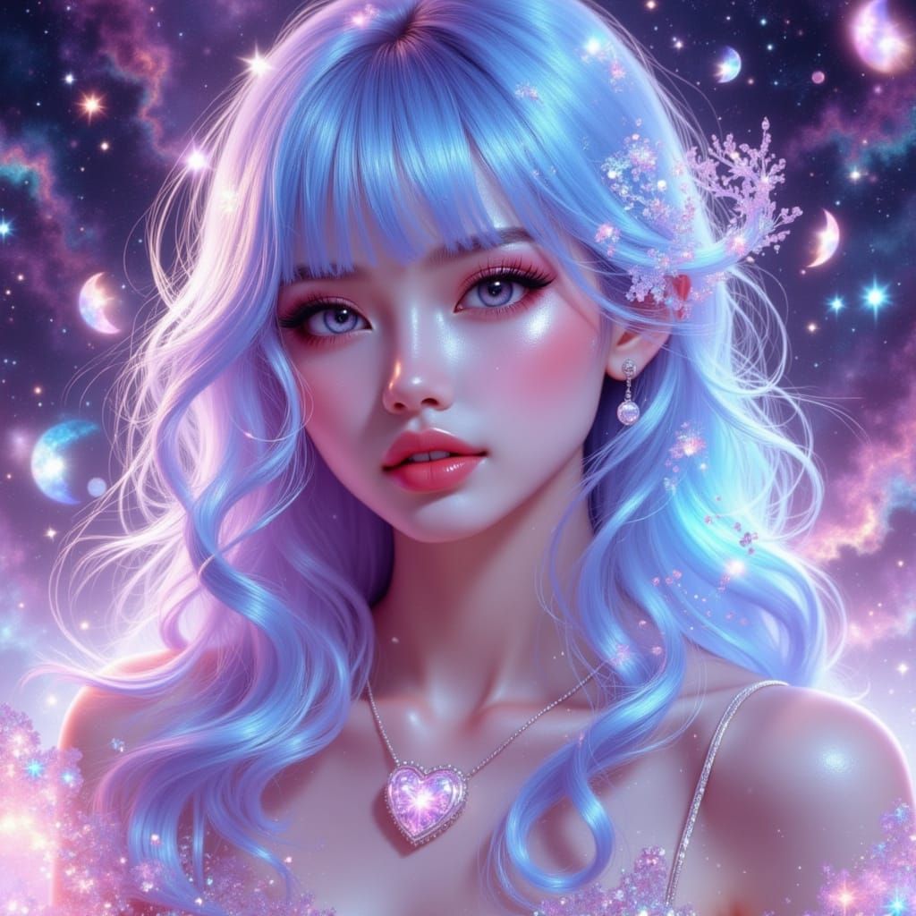 Ethereal Woman with Galaxy Background in Digital Art