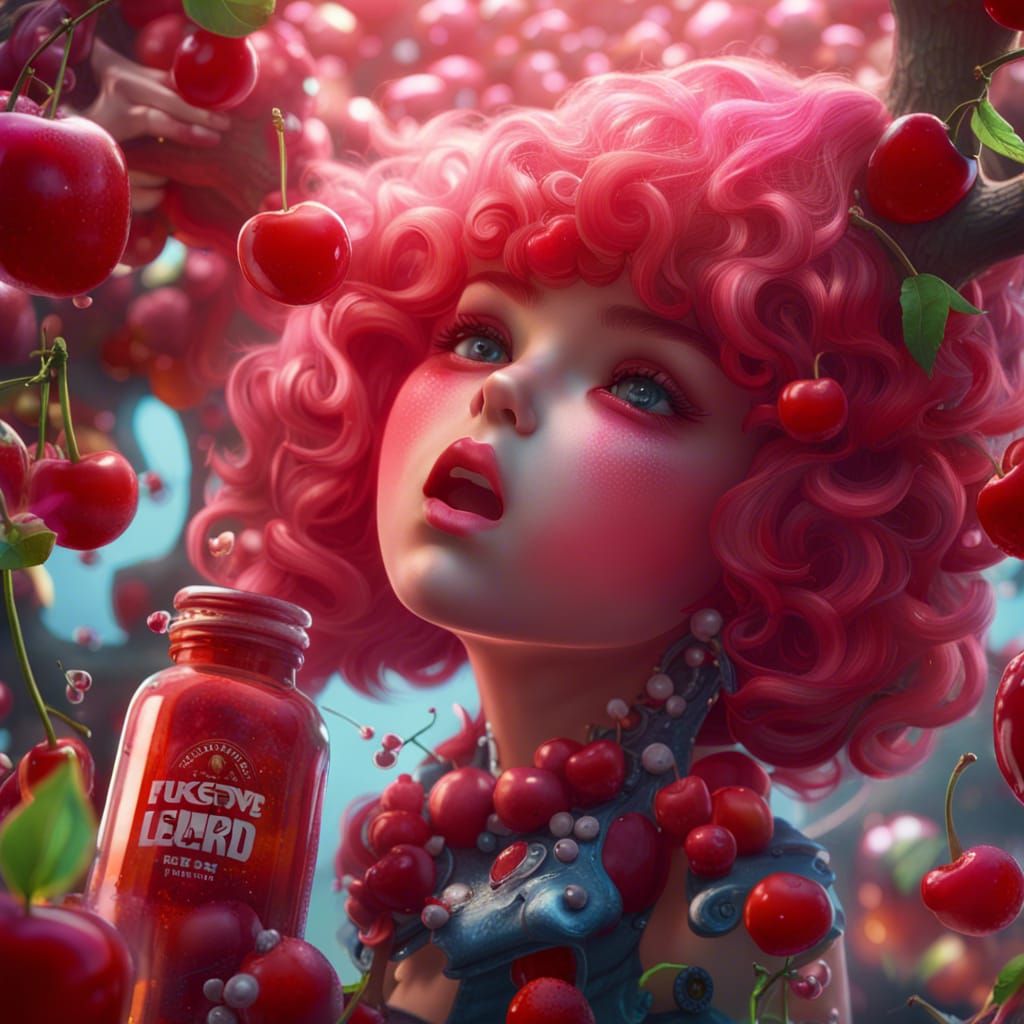 Fruity Cherry Girl Kisses Bearded King: Matte Painting