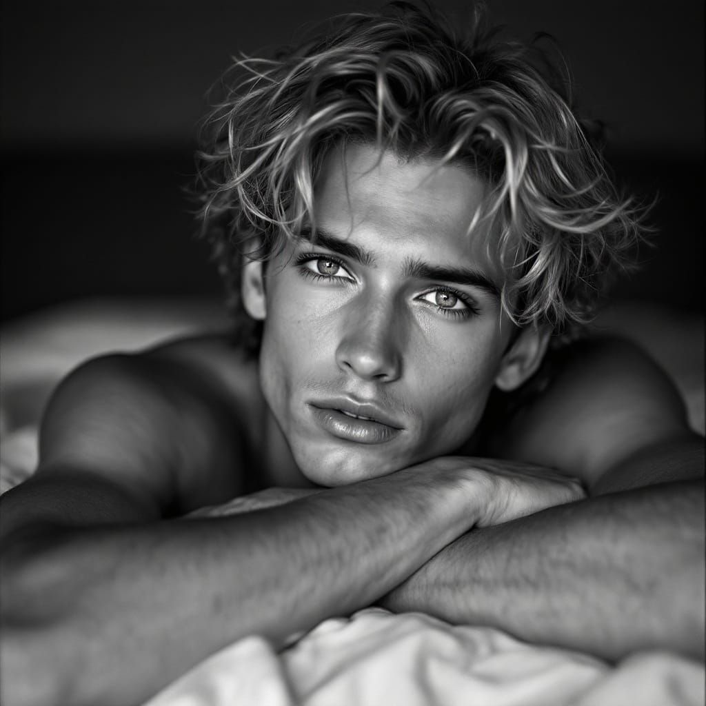 Elegant Young Man in Intimate B&W Portrait