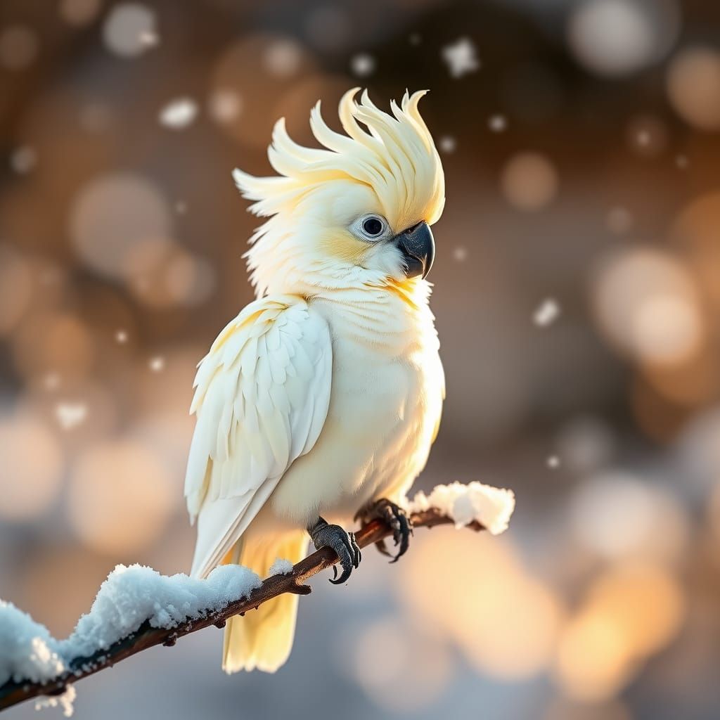 Sulfur-Crested Cockatoo in Gentle Snowfall