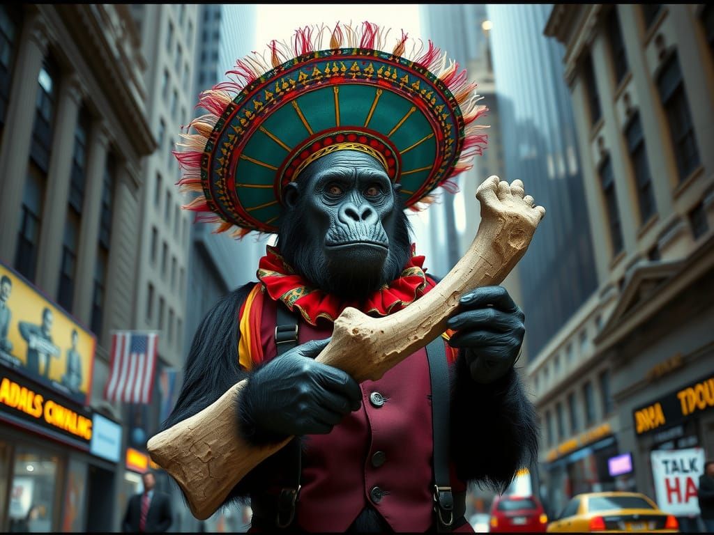 Gorilla Clown on Wall Street in Cinematic Style