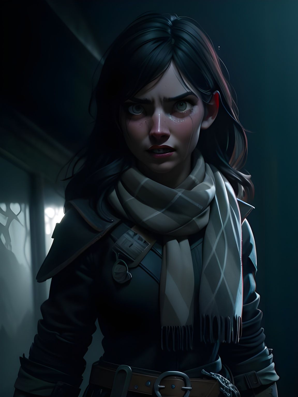 Mythical Woman Crying with Tartan Scarf