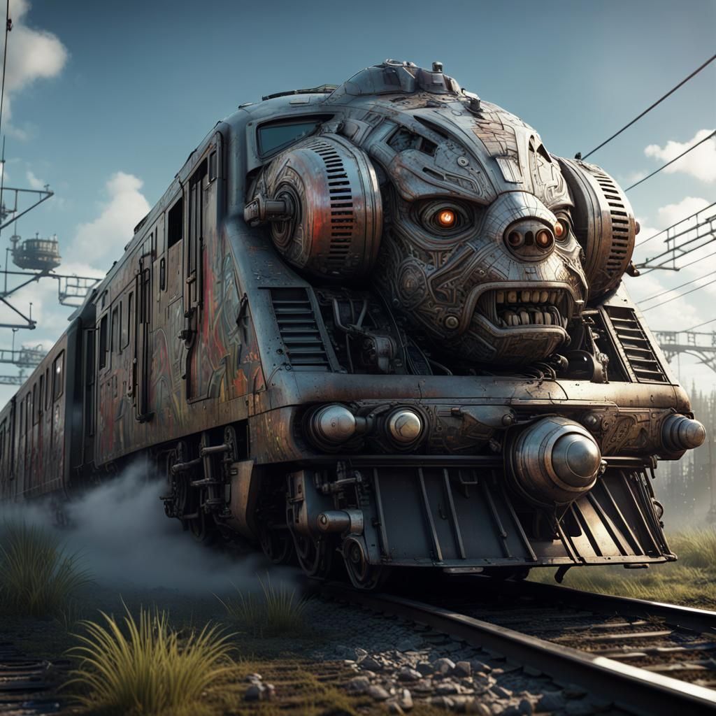 Surreal Head Spewing Train over Swamp Lands