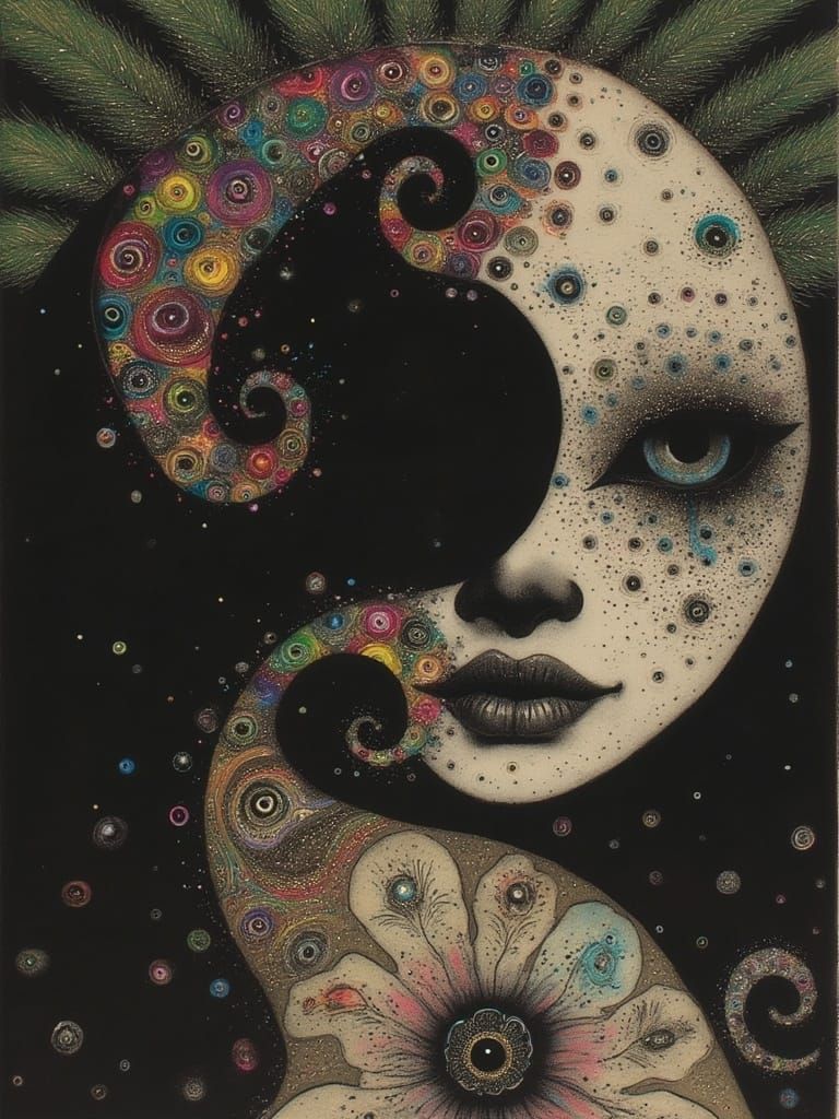 Gilded Psychedelic Goddess Among Foliage