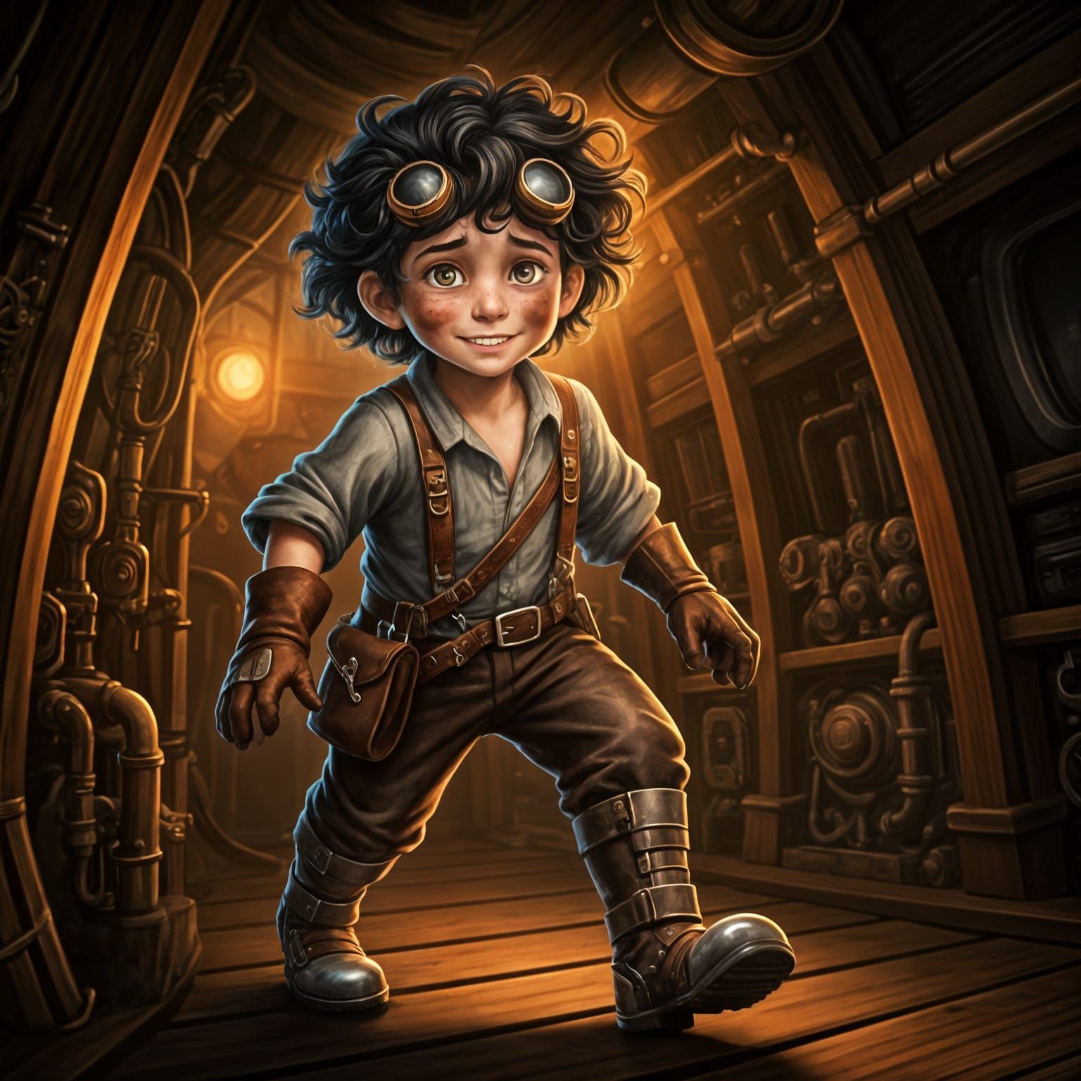 Steampunk Boy Nico with Amber Eyes and Tool Bag