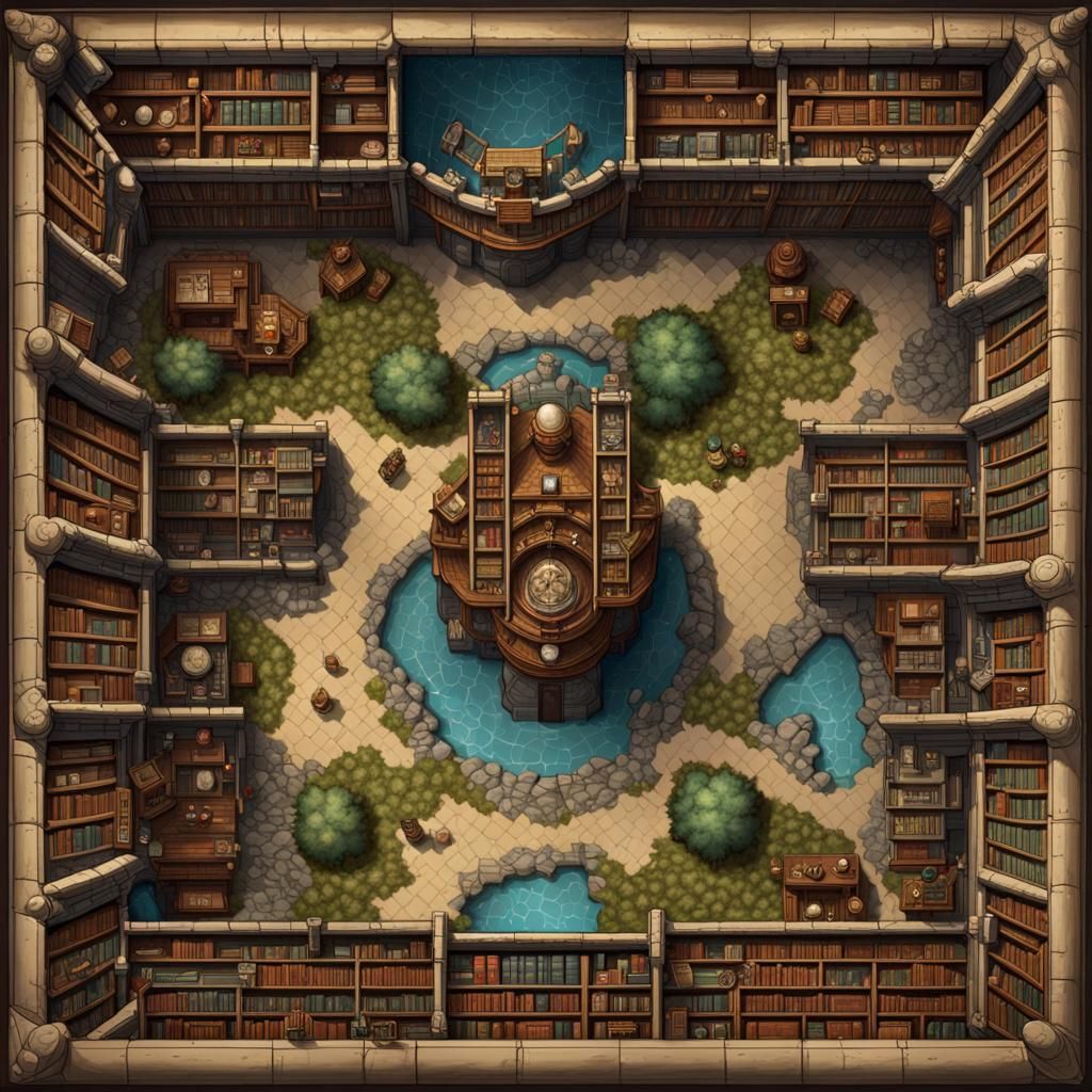 Fantasy Library Battlemap for D&D in Top-Down View