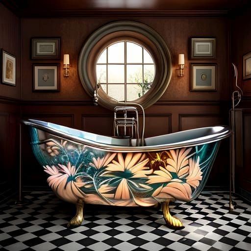 Clawfoot bathtub with floral paint