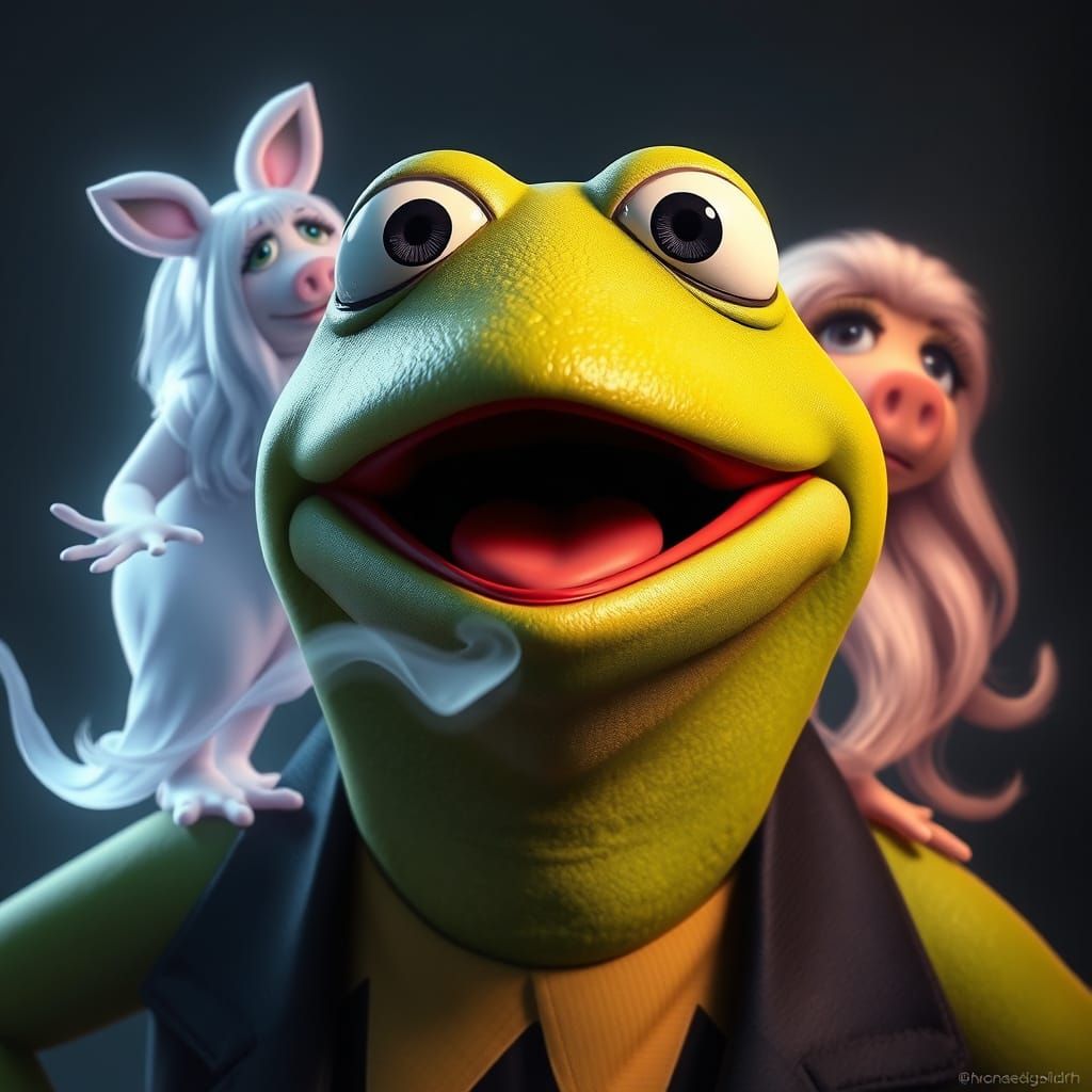 Surprised Kermit Sees Miss Piggy's Ghost