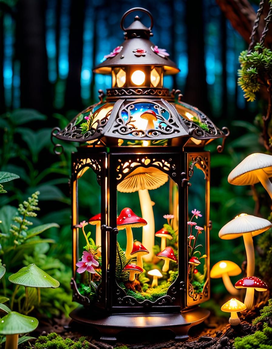 Miniature Fairy World Inside an Antique Lantern